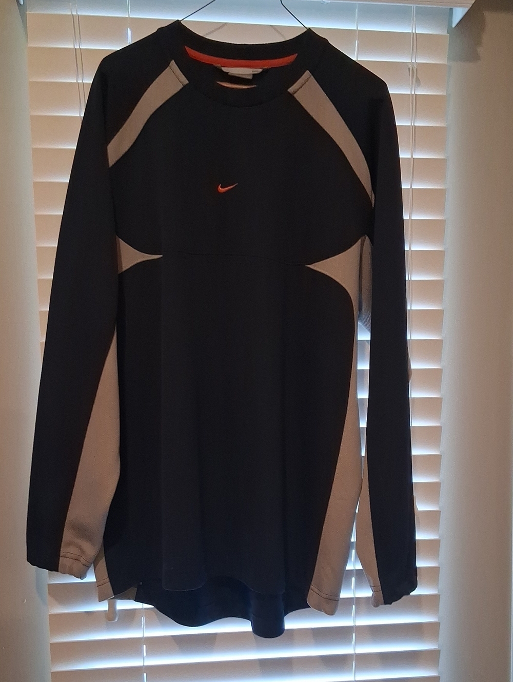 Nike Men’s Long Sleeve Black Gray Top with Orange Swoosh